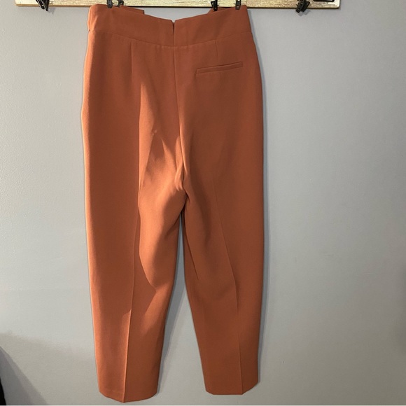 Topshop High Waisted Cropped Pants with Tie Belt | Rust Orange - Picture 2 of 8